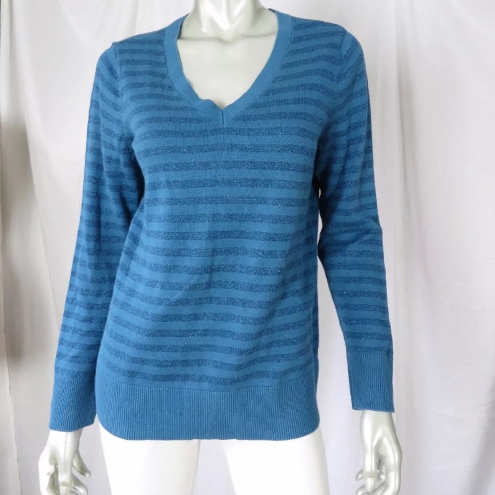 NWT$59 CHARTER CLUB Metallic Striped V-neck Knit Sweater VARIOUS PETITE SIZES